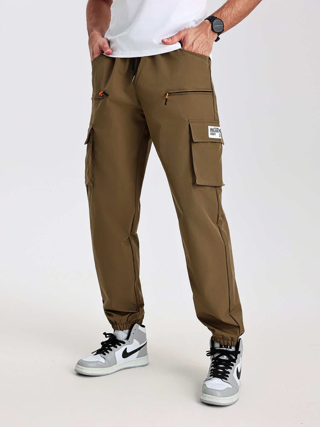 Herren Utility-Cargohose im Joggerstil mit elastischem Bund, Multifachtaschen & Reißverschlusstaschen Nord Taschen