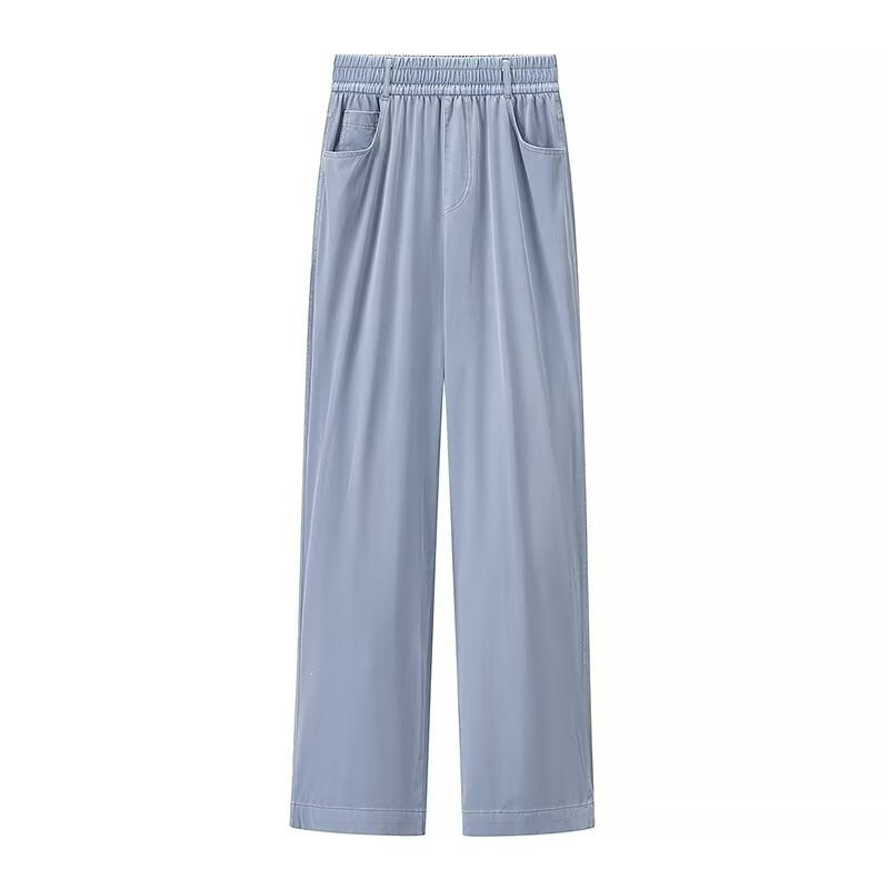 Damen weite High-Waist-Loungehose aus fließender Viskoseoptik mit Elastbund und Eingrifftaschen Nord Taschen