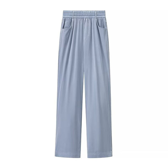 Damen weite High-Waist-Loungehose aus fließender Viskoseoptik mit Elastbund und Eingrifftaschen Nord Taschen