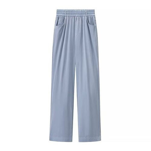 Damen weite High-Waist-Loungehose aus fließender Viskoseoptik mit Elastbund und Eingrifftaschen Nord Taschen
