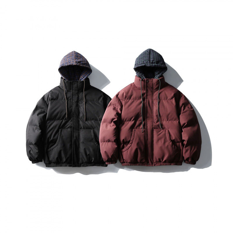 Unisex Wattierte Pufferjacke im kastigen Schnitt mit karierter Einsatzkapuze und hohem Stehkragen Nord Taschen