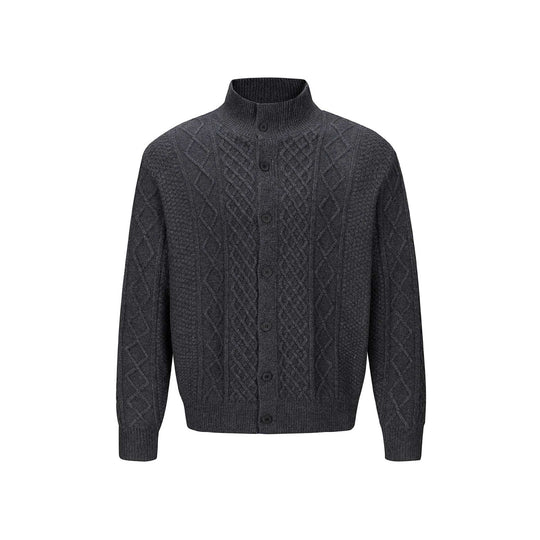 Herren Strickcardigan mit Zopfmuster, Stehkragen und knöpfbarer Front Nord Taschen