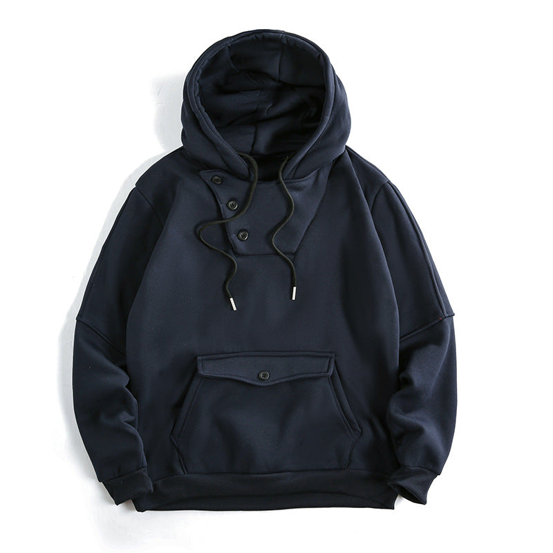 Herren Oversize Baumwoll-Fleece Kapuzenpullover mit asymmetrischer Knopfleiste und aufgesetzter Kängurutasche Nord Taschen