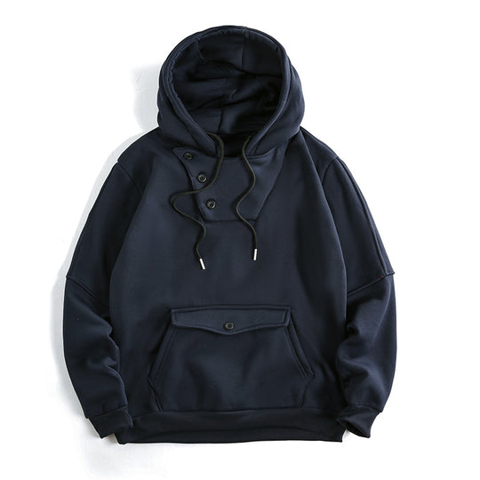 Herren Oversize Baumwoll-Fleece Kapuzenpullover mit asymmetrischer Knopfleiste und aufgesetzter Kängurutasche Nord Taschen