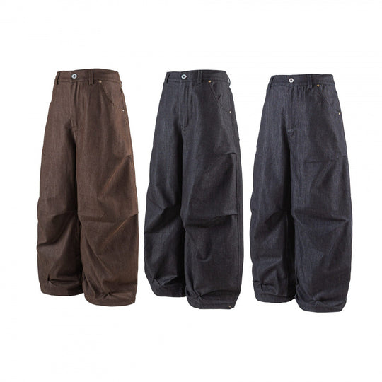 Damen Hochgeschnittene Ballon-Culotte aus strukturiertem Baumwollmix mit Kellerfalten Nord Taschen