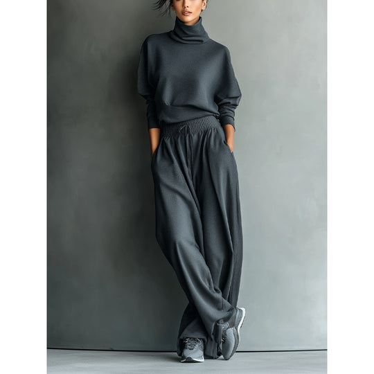 Damen Strick-Loungewear-Set mit Rollkragenpullover und Oversize-Palazzohose Nord Taschen