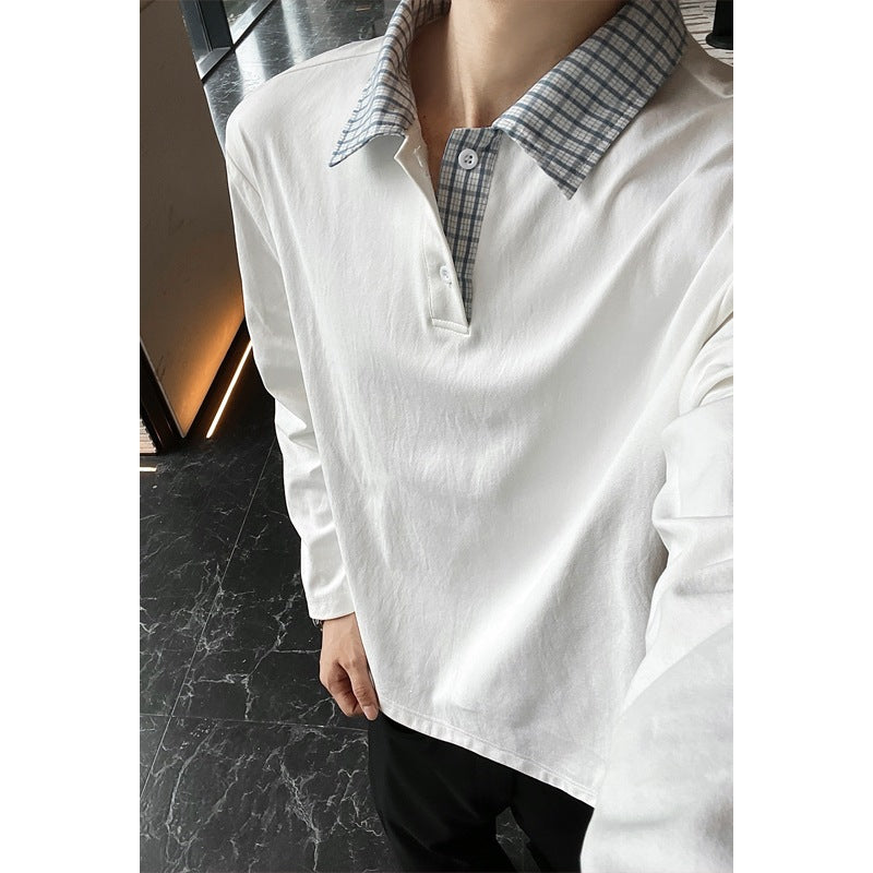 Herren Langarm-Poloshirt mit kontrastkariertem Hemdkragen Nord Taschen