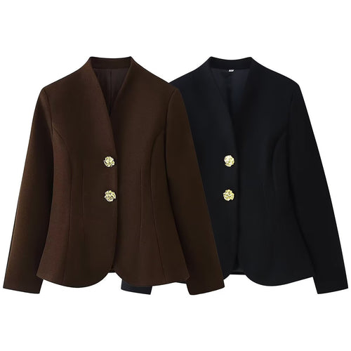 Damen Taillierter Blazer mit geschwungenem Saum und dekorativen Goldknöpfen Nord Taschen