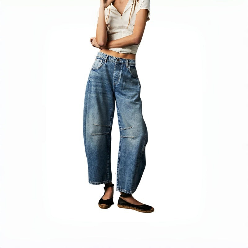 Damen Weite High-Waist Jeans im Vintage-Look mit ausgefallenem Waschverfahren