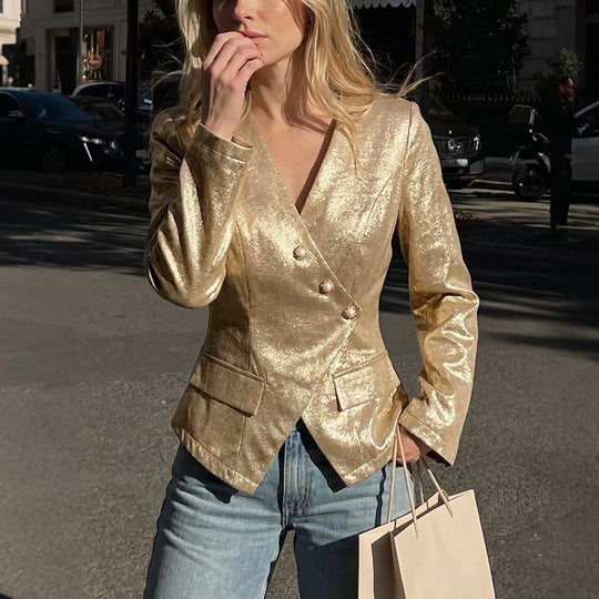 Damen Taillierter Blazer mit schimmernder Jacquardstruktur und Zierperlenknöpfen Nord Taschen