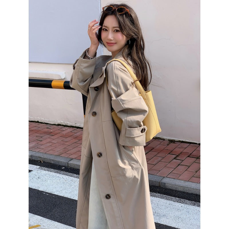 Damen Langer leichter Trenchcoat im Oversize-Stil mit geradem Schnitt und verdeckter Knopfleiste Nord Taschen