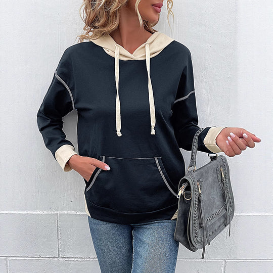 Damen Lässiger Kapuzenpullover mit kontrastierenden Ärmeln Nord Taschen