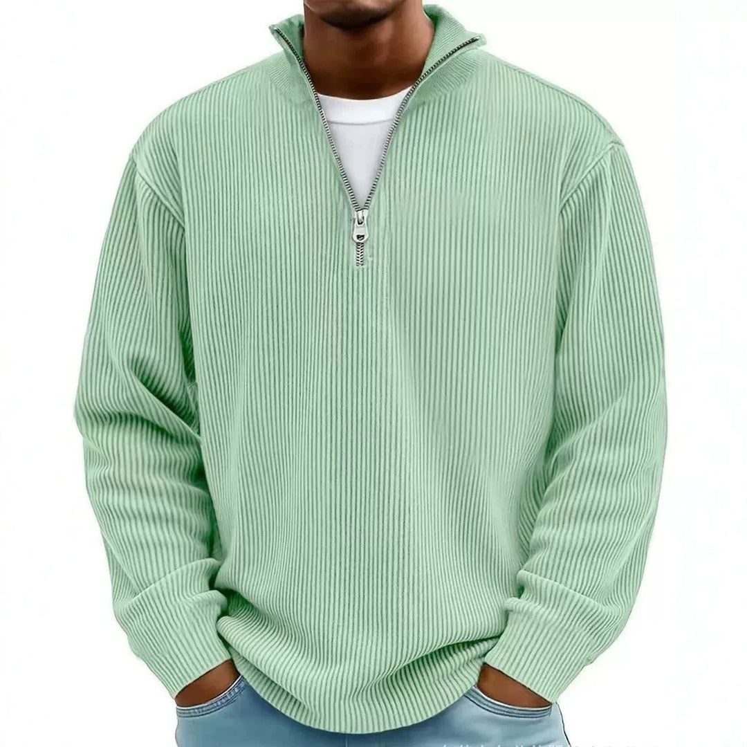 Herren gerippter Strickpullover mit Halbreißverschluss und Stehkragen Nord Taschen
