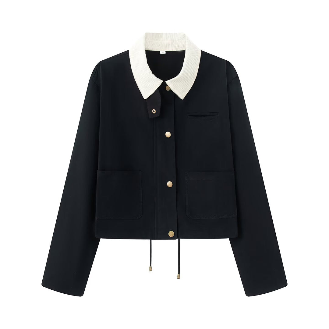 Damen Cropped Übergangsjacke im Workwear‑Look mit Cordkragen, Druckknopfleiste und Tunnelzug Nord Taschen
