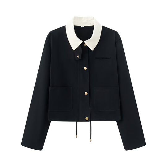 Damen Cropped Übergangsjacke im Workwear‑Look mit Cordkragen, Druckknopfleiste und Tunnelzug Nord Taschen