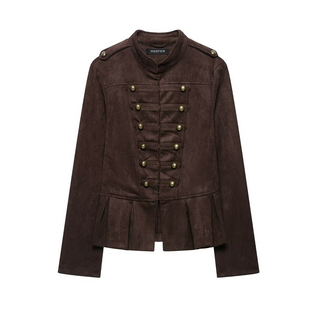 Damen Taillierte Jacke im Musketierstil aus Wildlederoptik mit Zierknopfleiste und Schulterriegeln Nord Taschen