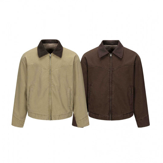 Herren Gefütterte Canvas-Blousonjacke mit Teddyfutter und Hemdkragen Nord Taschen