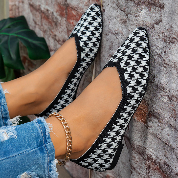 Damen Ballerinas mit kreativem Hahnentrittmuster und flexiblem Fußbett