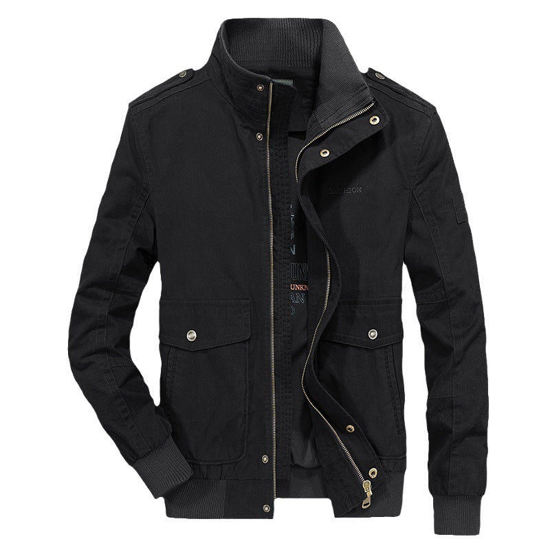 Herren Utility-Canvasblouson mit hohem Stehkragen, Schulterpatten und doppelter Frontöffnung Nord Taschen