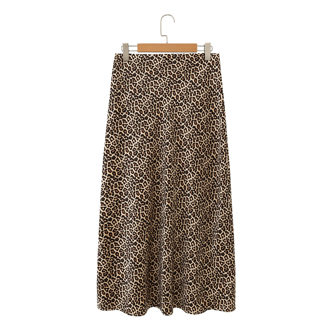 Damen Midirock aus fließender Satinqualität in A‑Linie mit Leo‑Print Nord Taschen