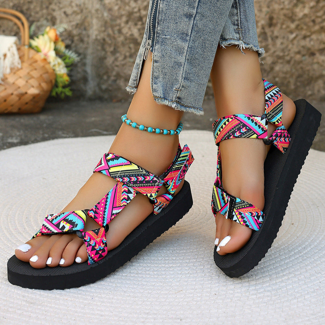 Damen Sommerliche Sport-Sandalen mit bunten Riemen und rutschfester Sohle