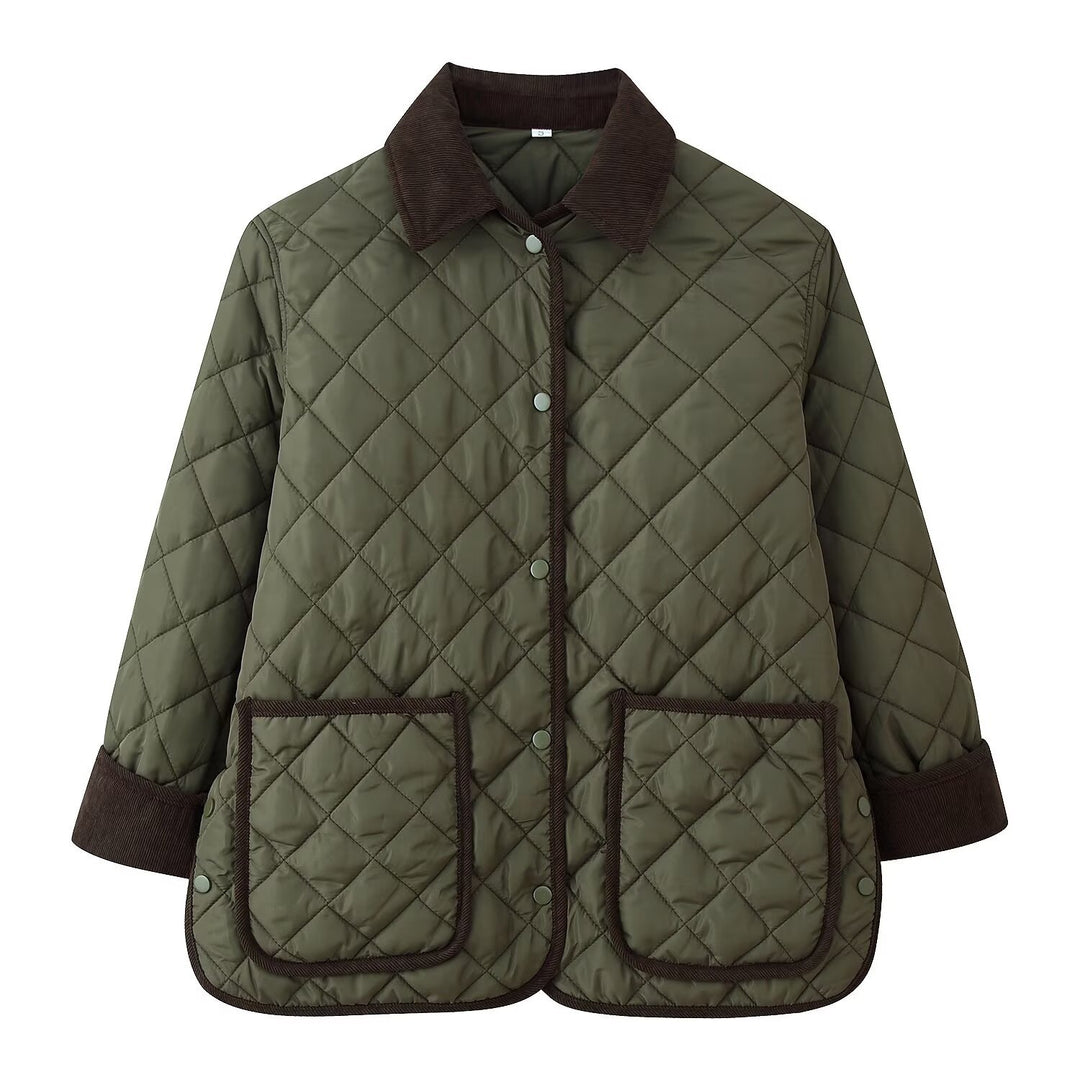 Damen Steppjacke mit Kordkragen, Pattentaschen und Druckknopfverschluss Nord Taschen