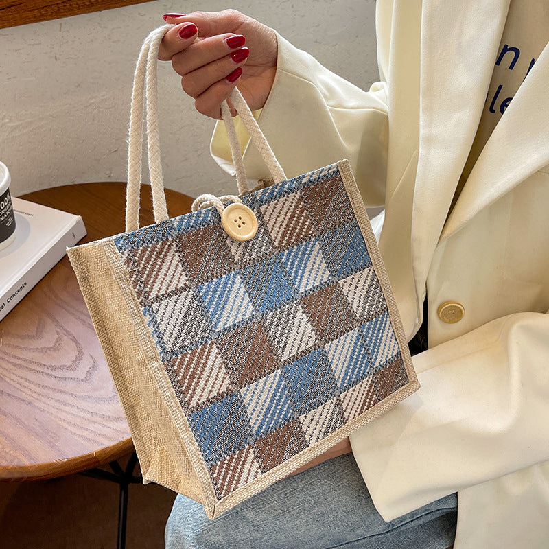 Damen Jute-Tasche mit modernem Karomuster Nord Taschen