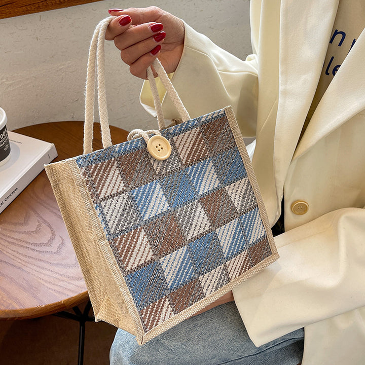 Damen Jute-Tasche mit modernem Karomuster Nord Taschen