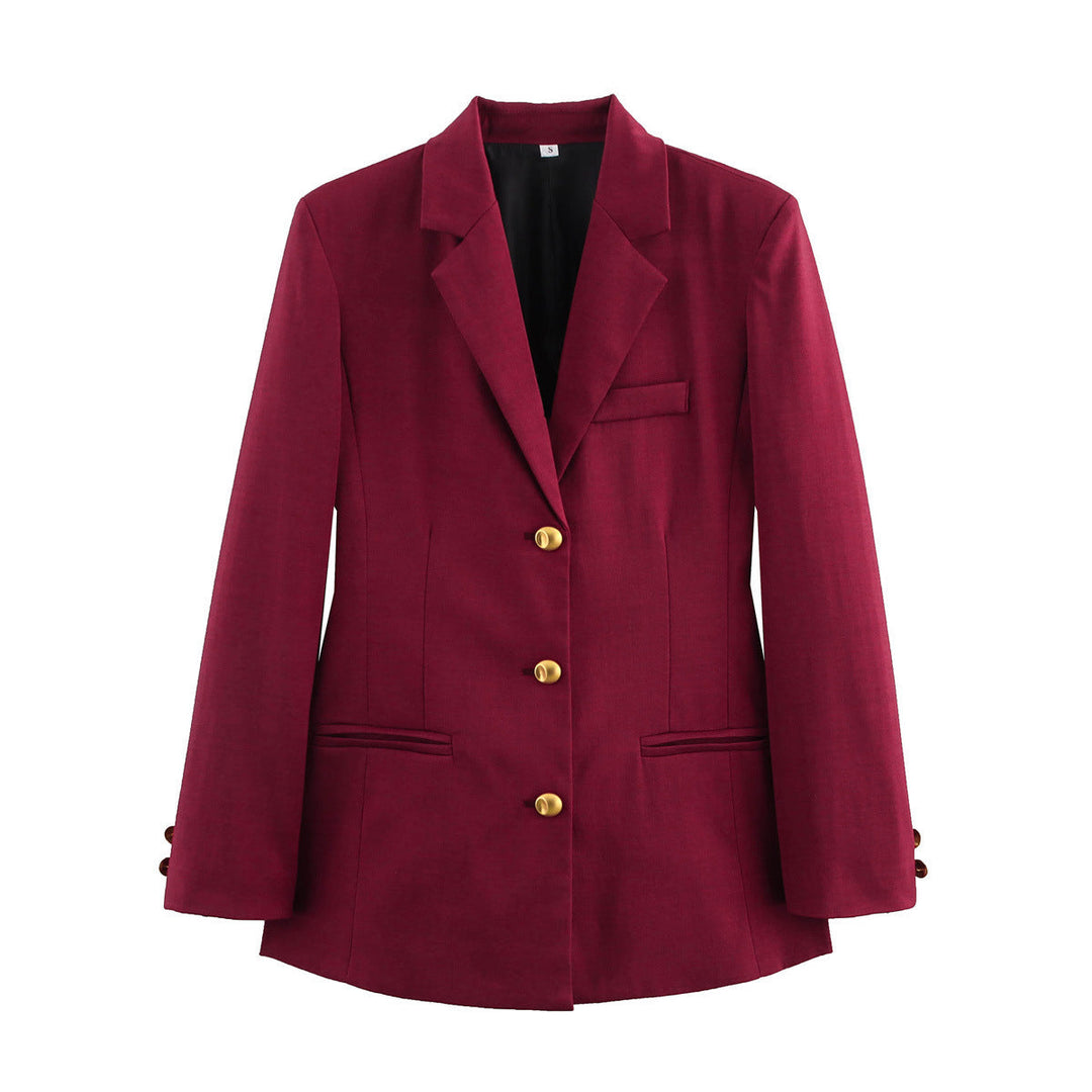 Damen karierten Blazer mit goldenen Knöpfen und praktischen Taschen Nord Taschen