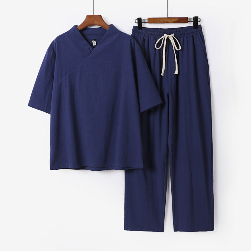 Unisex Leichtes Kimono-Loungewear-Set mit V-Ausschnitt und Tunnelzug-Hose Nord Taschen