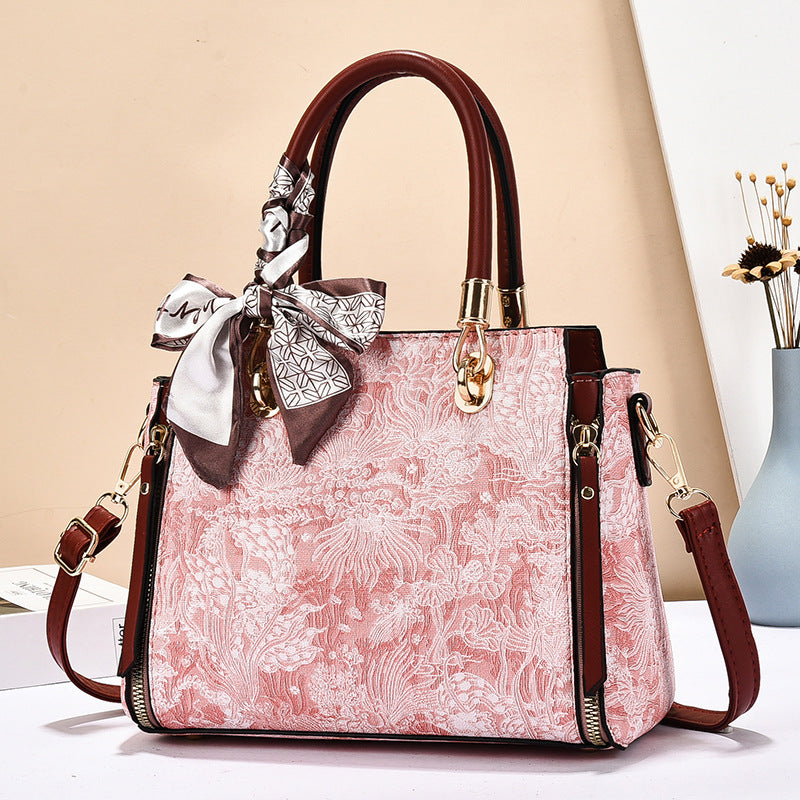 Damen eleganter Shopper mit floralem Muster und modischem Schal Nord Taschen