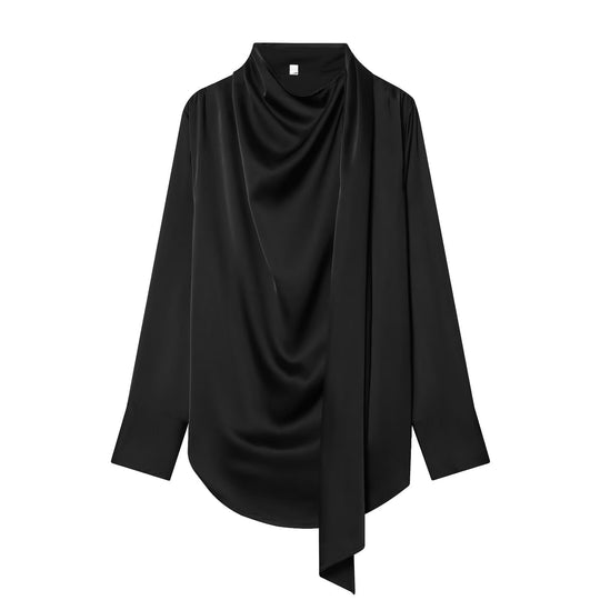 Damen Drapierte Oversize-Bluse mit Schluppe und Stehkragen Nord Taschen