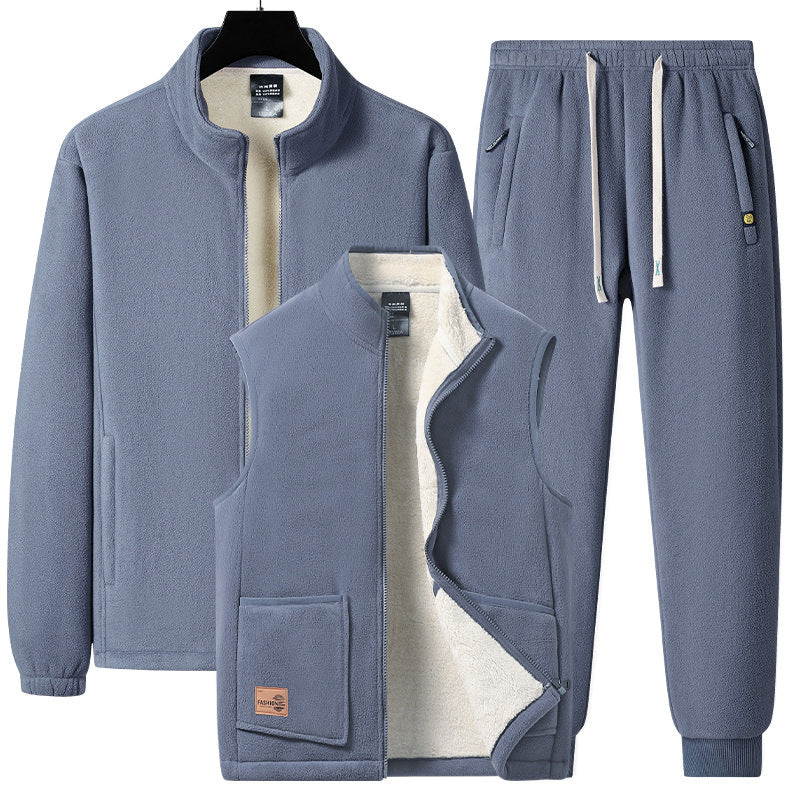 Herren Dreiteiliges Thermo-Fleece-Trainingsset mit wattierter Weste und Jogginghose Nord Taschen