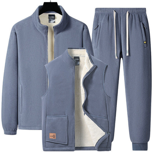 Herren Dreiteiliges Thermo-Fleece-Trainingsset mit wattierter Weste und Jogginghose Nord Taschen