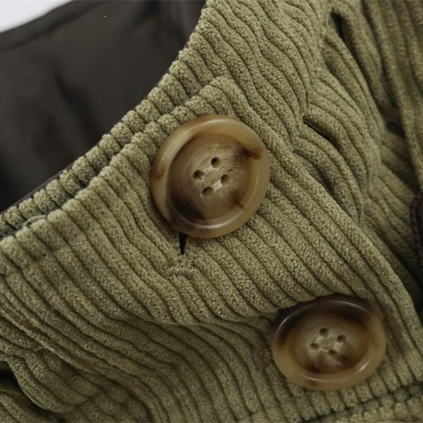 Damen Kurze Cord-Trenchjacke mit Taillengürtel, Cape-Detail und Stehkragen Nord Taschen