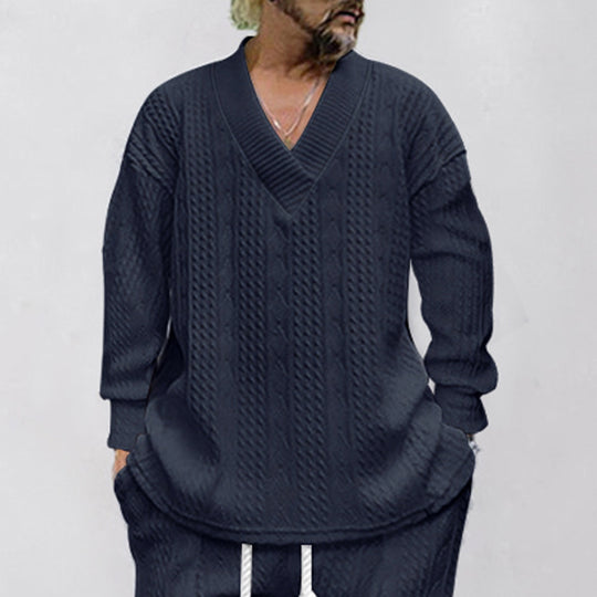 Herren Oversize-Zopfmuster-Pullover mit tiefem V-Ausschnitt Nord Taschen