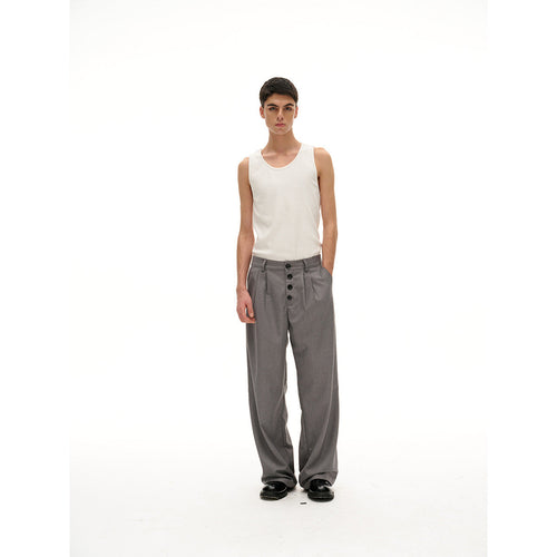 Damen Weite High-Waist Bundfaltenhose mit markanter Knopfleiste Nord Taschen