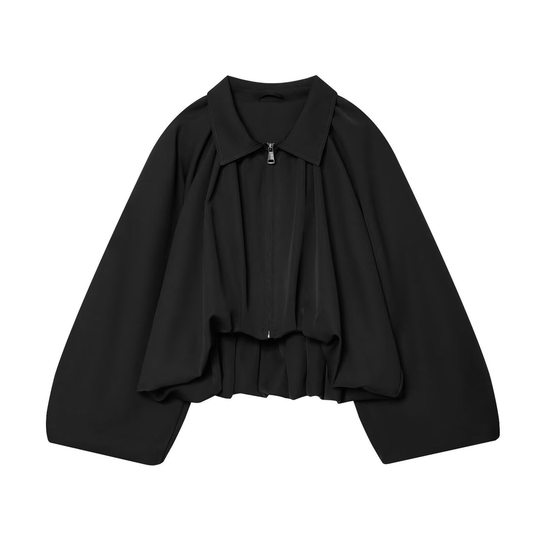 Damen Kurz geschnittene Blousonjacke mit weitem Ballonärmel, Reißverschluss und elastischem Saum Nord Taschen