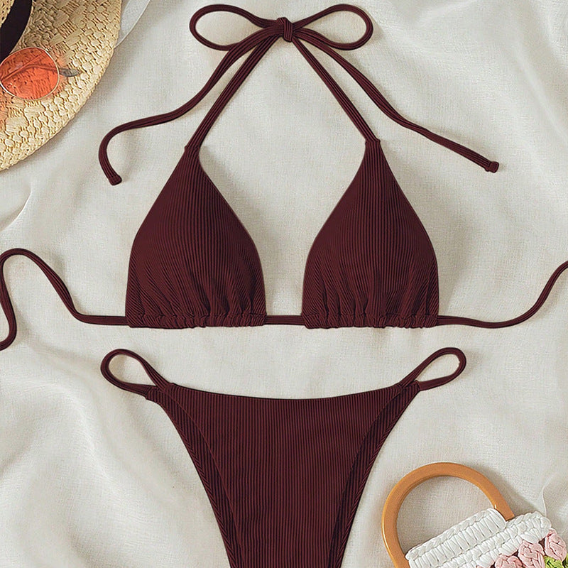 Damen Triangel-Bikini mit feiner Rippstruktur