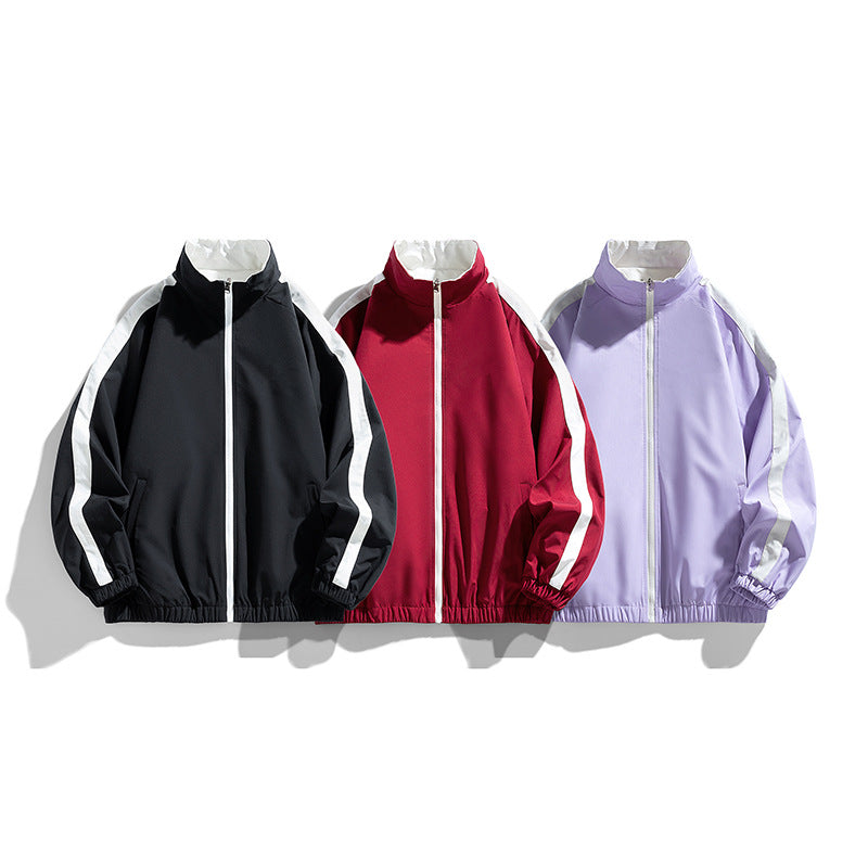 Damen Leichte Oversize-Trainingsjacke mit Stehkragen, Kontraststreifen und elastischem Saum Nord Taschen