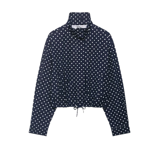 Damen Gepunktete Cropped-Blusenjacke mit Stehkragen, Tunnelzug und Eingrifftaschen Nord Taschen