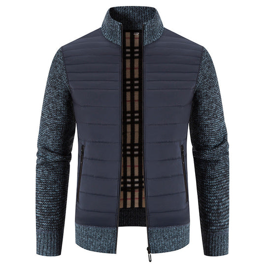 Herren gesteppte Hybridjacke mit Strickärmeln und modernem Stehkragen Avellé