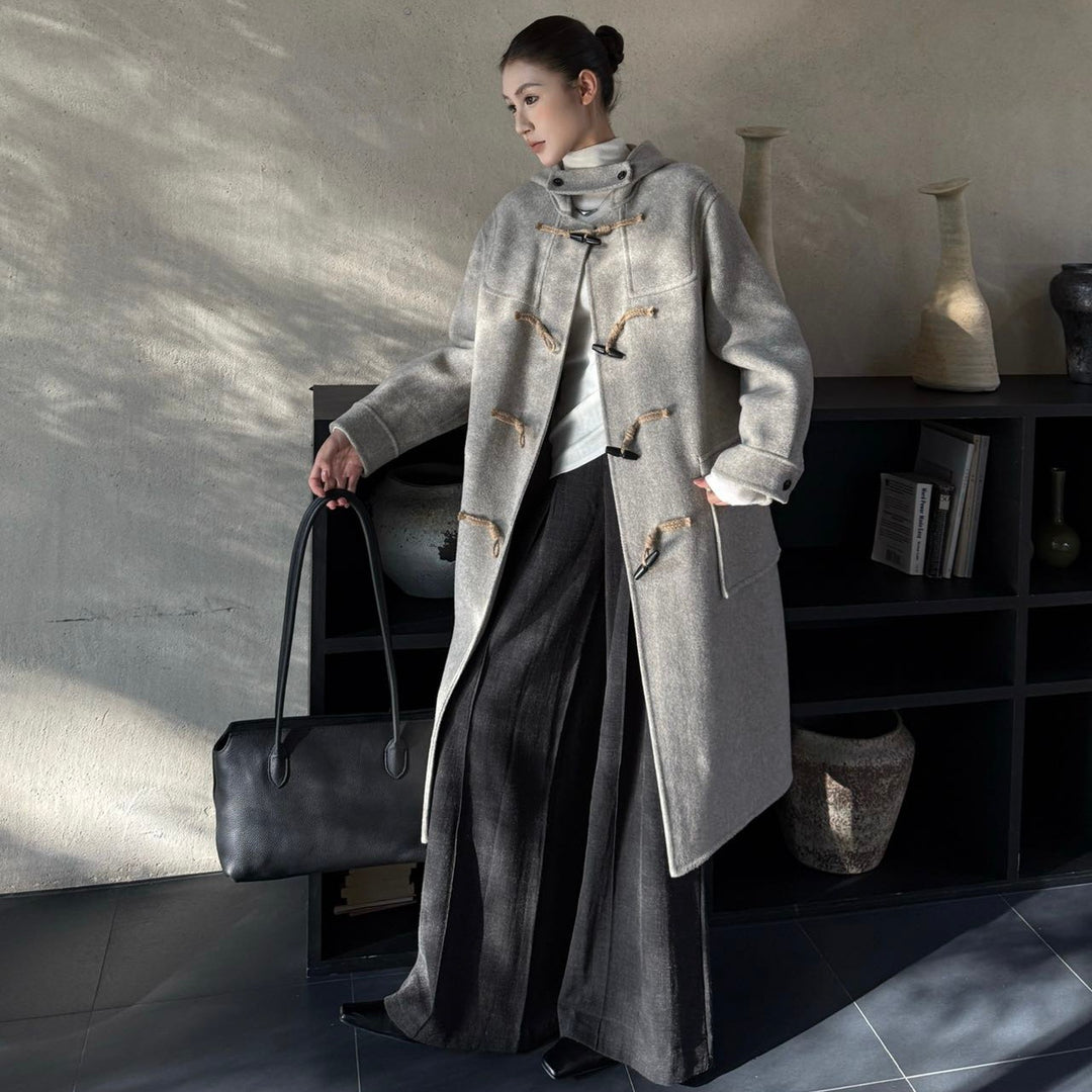 Damen Woll-Dufflecoat mit Knebelverschlüssen und Oversize-Schnitt Nord Taschen