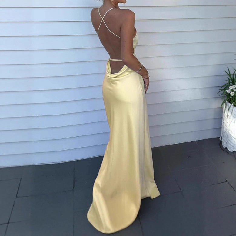 Damen Elegantes Maxikleid mit tiefem V-Ausschnitt und verstellbaren Spaghettiträgern