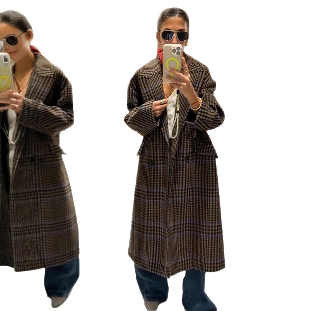 Damen Maxilanger Oversize-Doppelreihiger Mantel mit betonter Schulter und Pattentaschen Nord Taschen