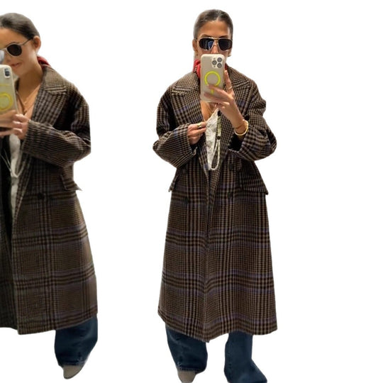 Damen Maxilanger Oversize-Doppelreihiger Mantel mit betonter Schulter und Pattentaschen Nord Taschen