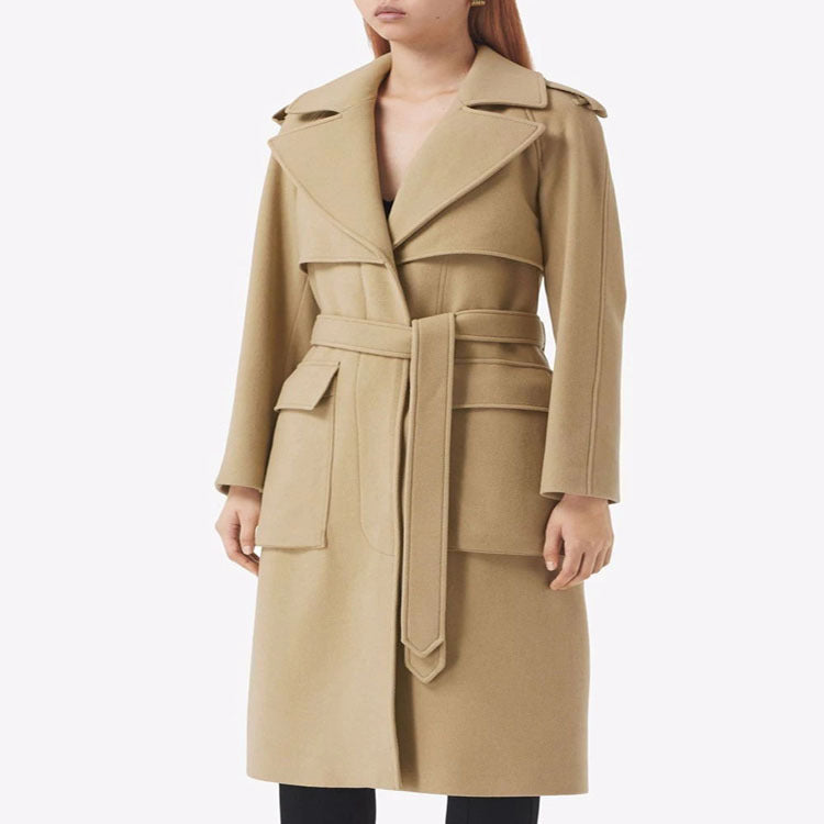 Damen Midilanger Wollmix-Longcoat mit doppelter Schulterpasse, Pattentaschen und dezenter Taillierung Nord Taschen