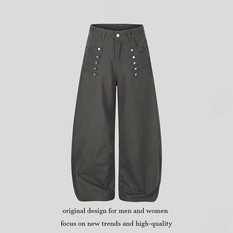 Damen Hochgeschnittene Palazzo‑Hose mit weitem Ballonbein und dekorativer Knopfleiste Nord Taschen