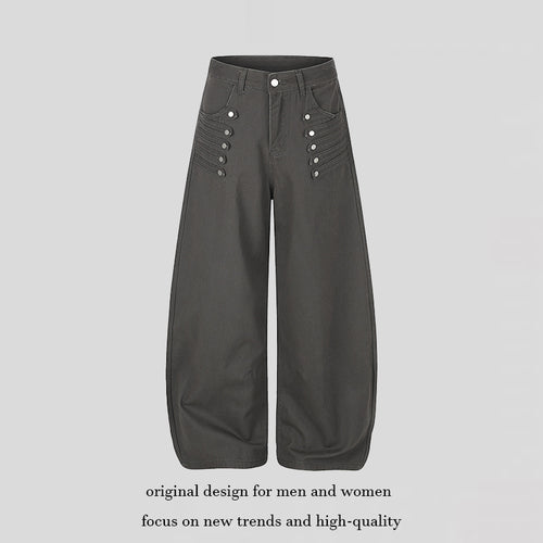 Damen Hochgeschnittene Palazzo‑Hose mit weitem Ballonbein und dekorativer Knopfleiste Nord Taschen