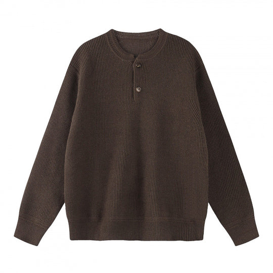 Unisex Boxy-Strickpullover mit Henley-Ausschnitt und strukturierter Waffelstrickoptik Nord Taschen